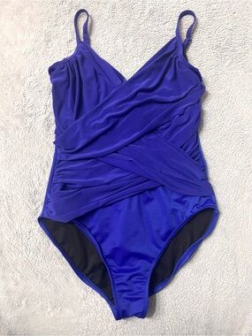 MAGICSUIT Blue/Purple One Piece Ruched Swimsuit Size 14